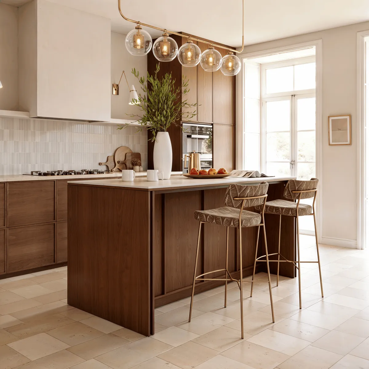 Modern 72" Faux Travertine Sintered Stone Kitchen Island with Storage & LED Light — image 2