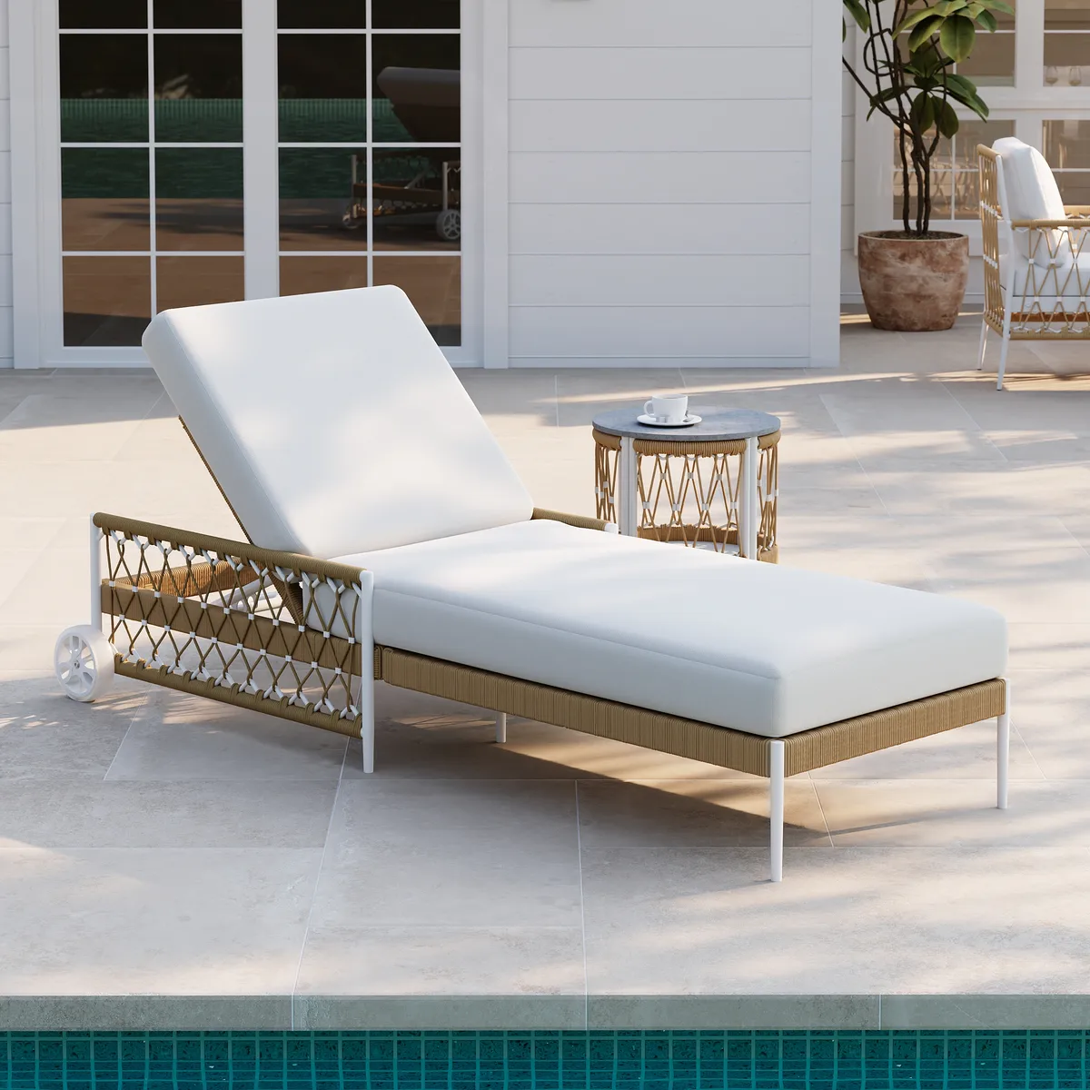 79.5" Ropipe Outdoor Rope-Woven Lounge Chair with Adjustable Backrest & Wheels — image 4