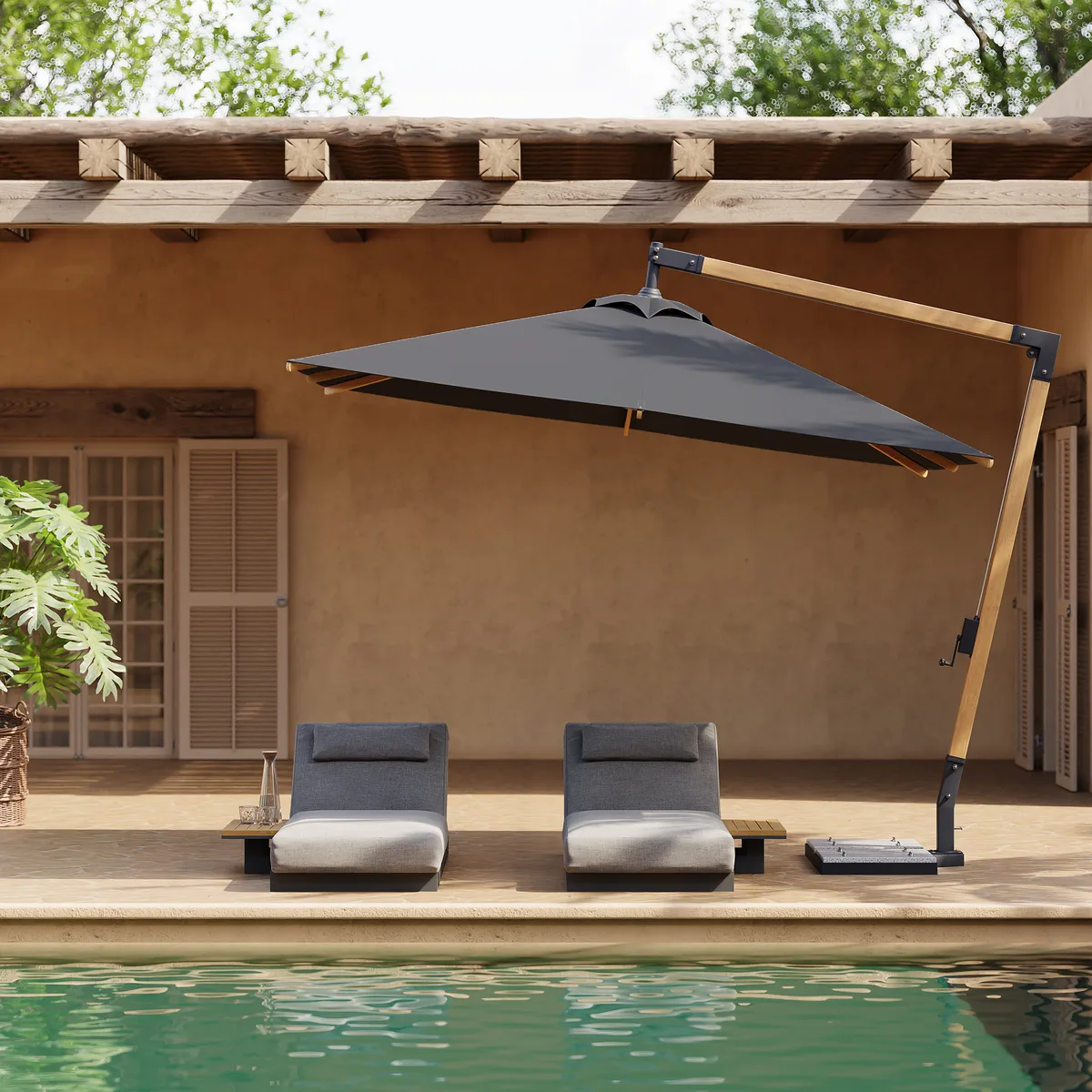 Tevara 118" Patio Cantilever Umbrella Adjustable Height Outdoor Sun Umbrella for Pool / Beach in Gary — image 15