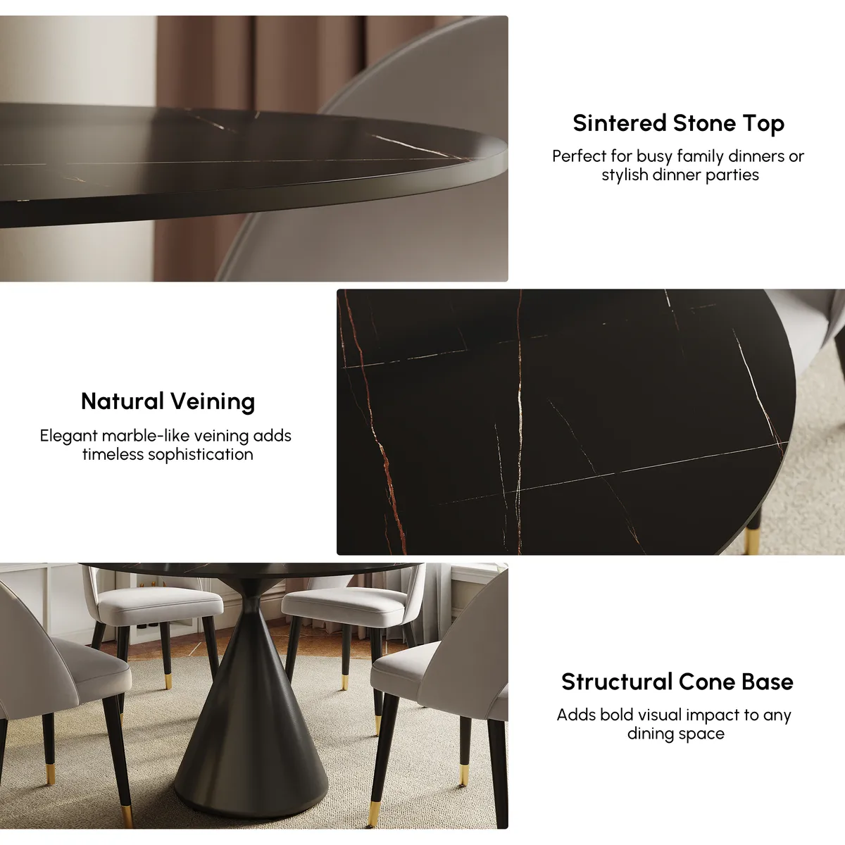 39" Modern Sintered Stone Dining Table Set with 2 Chairs — image 5