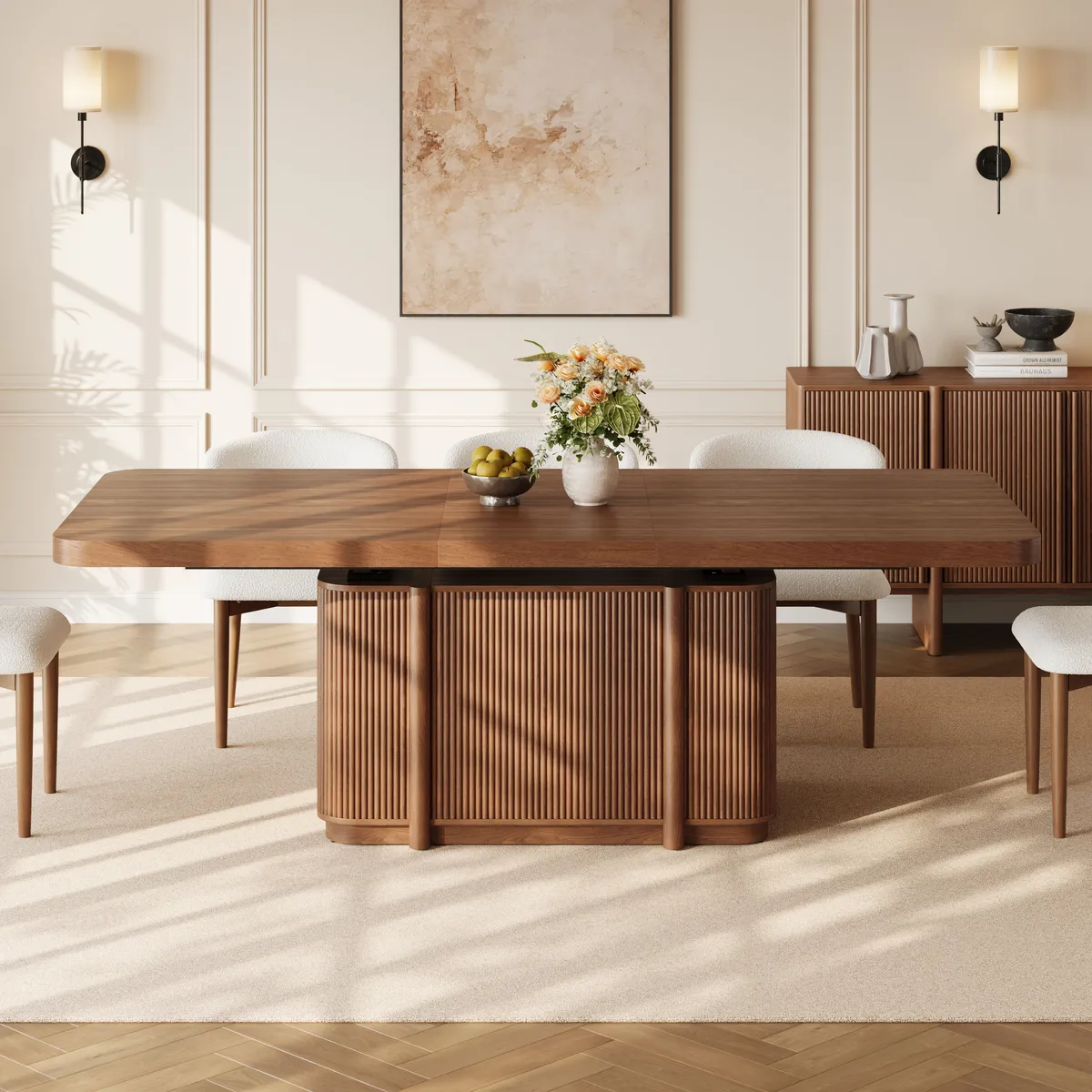 Lineva 71"–91" Extendable Walnut Dining Table with Fluted Base, Seats 6–8 — image 5