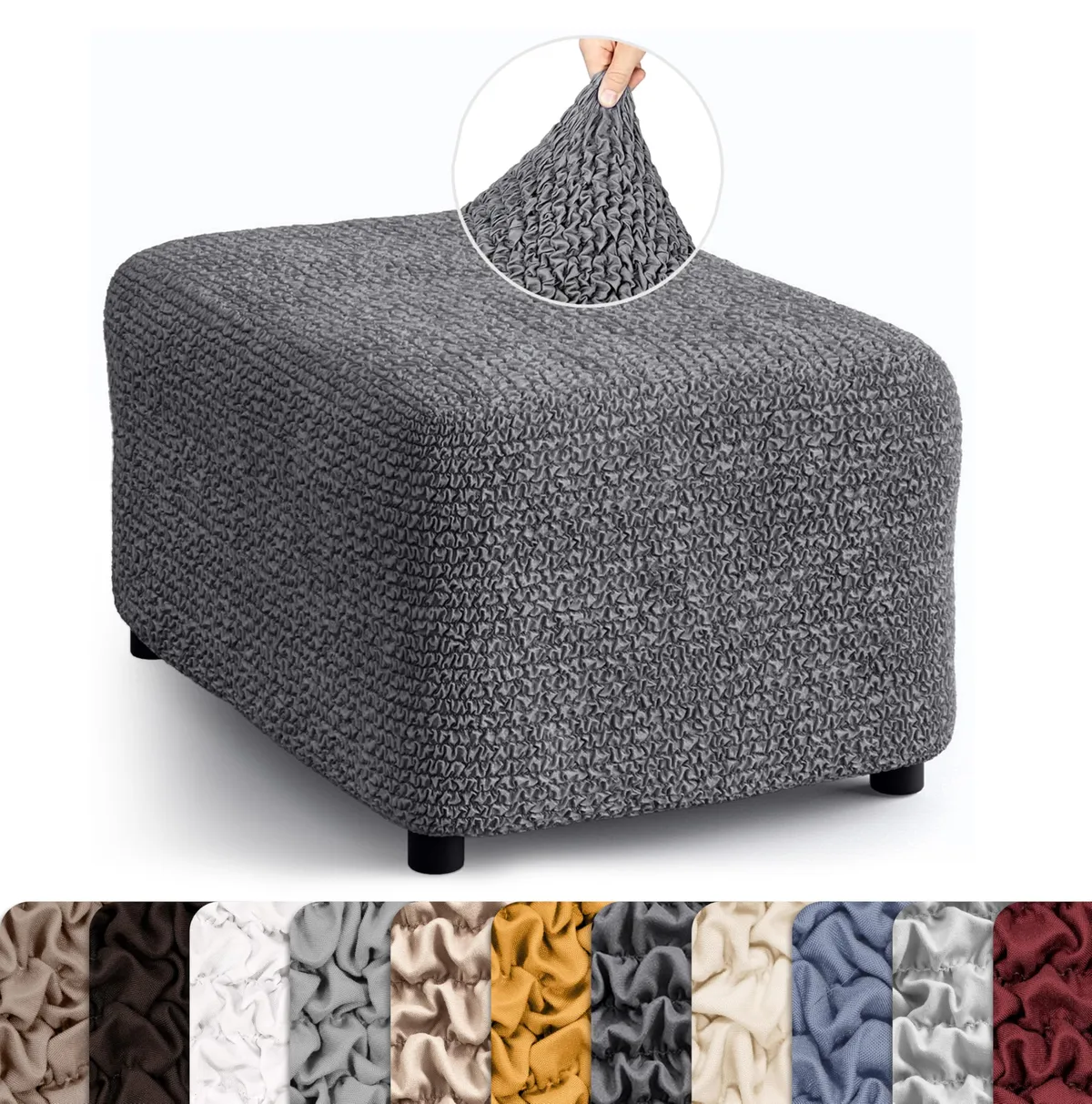 Ottoman Slipcovers - 1-Piece Furniture Protector - Form Fit, Machine Washable -MicrofibraCollection — image 6
