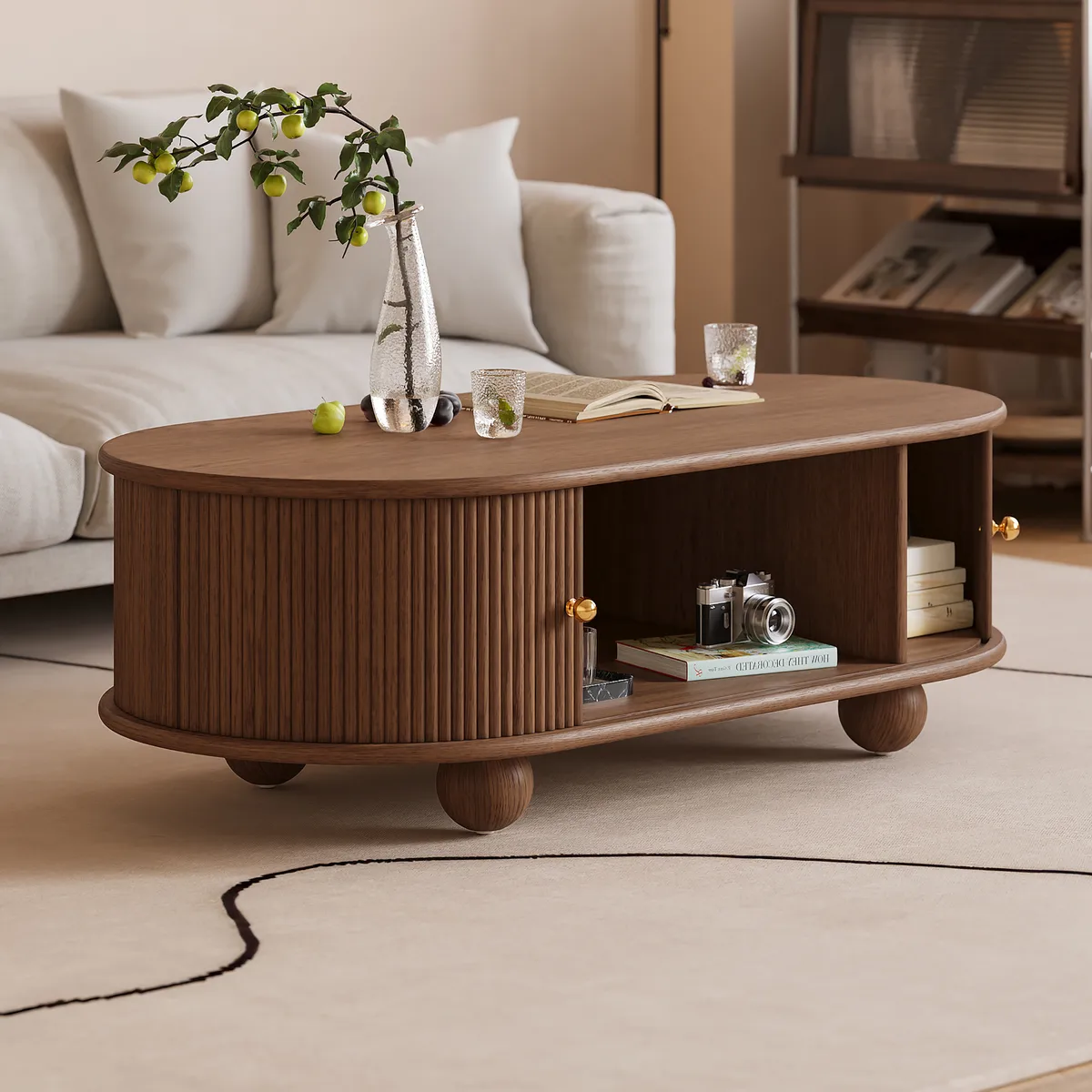 47" Tambour Door Solid Wood Coffee Table with Storage Oval — image 11