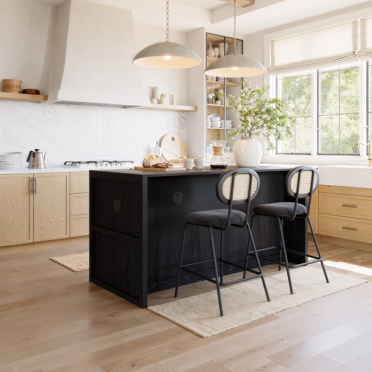 71" Modern Style Black Kitchen Islands with Glass Doors & Drawers — image 6
