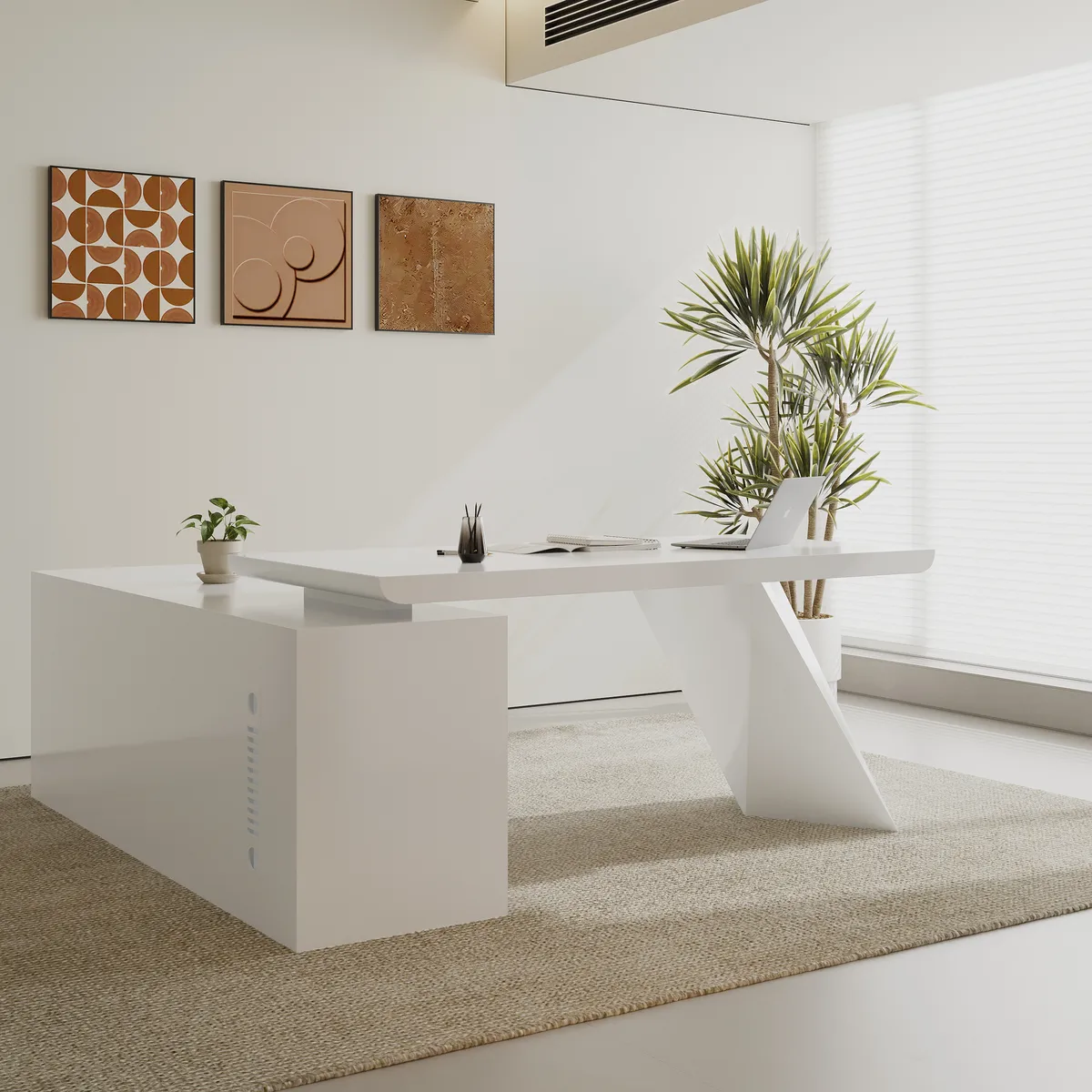Modern White L-Shape Executive Left Hand Desk & Office Chair Set (70.9'') — image 2