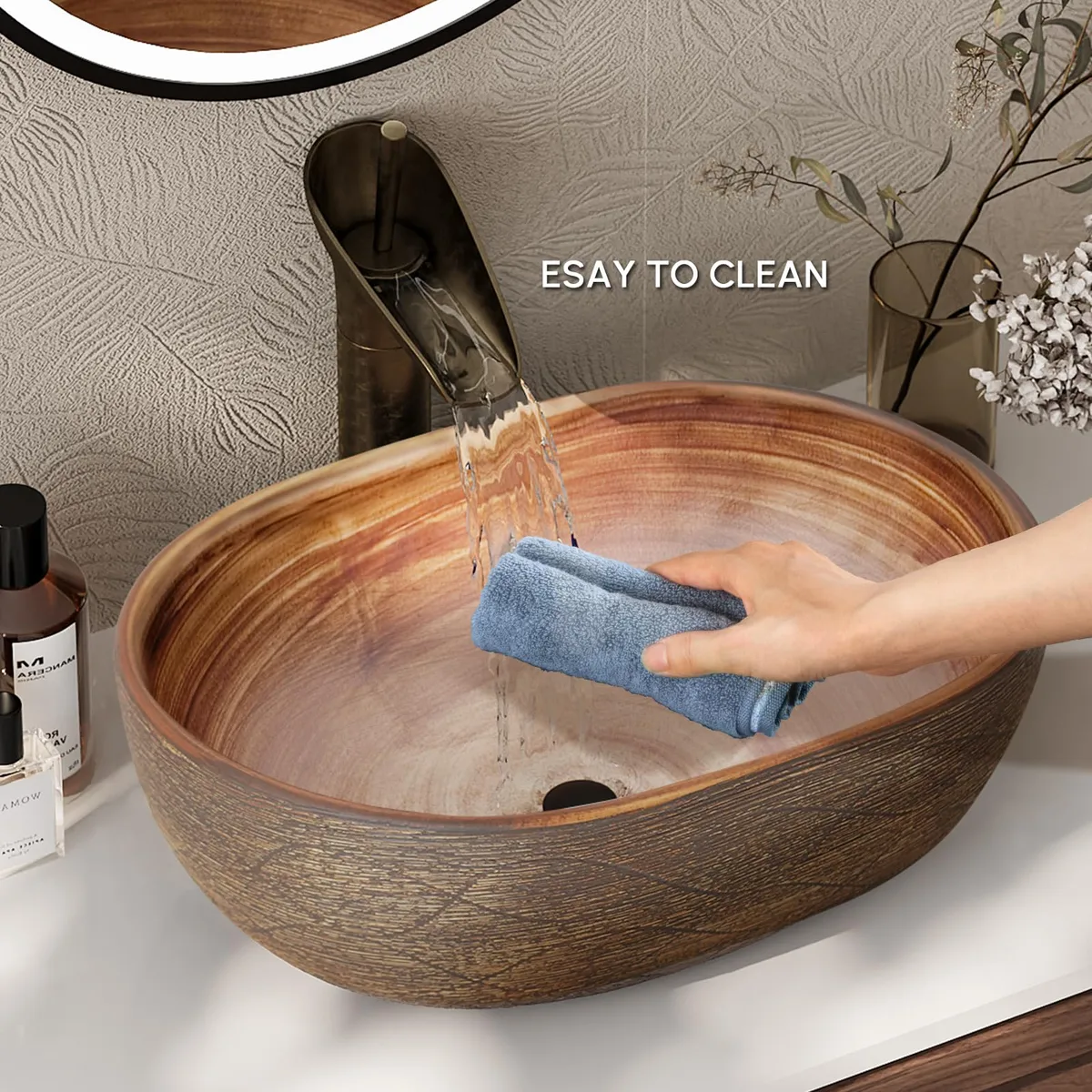 15.7" Ceramic Round Bathroom Vessel Sink Retro Washbasin — image 21
