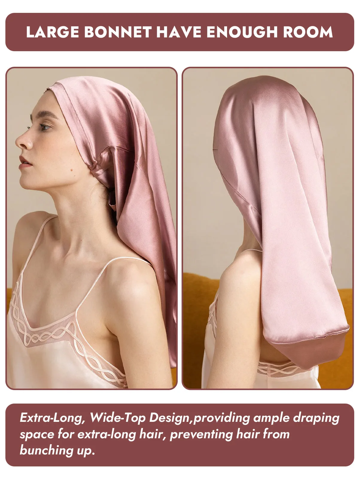 100% Mulberry Silk Elegant Bonnet for Long Hair — image 3
