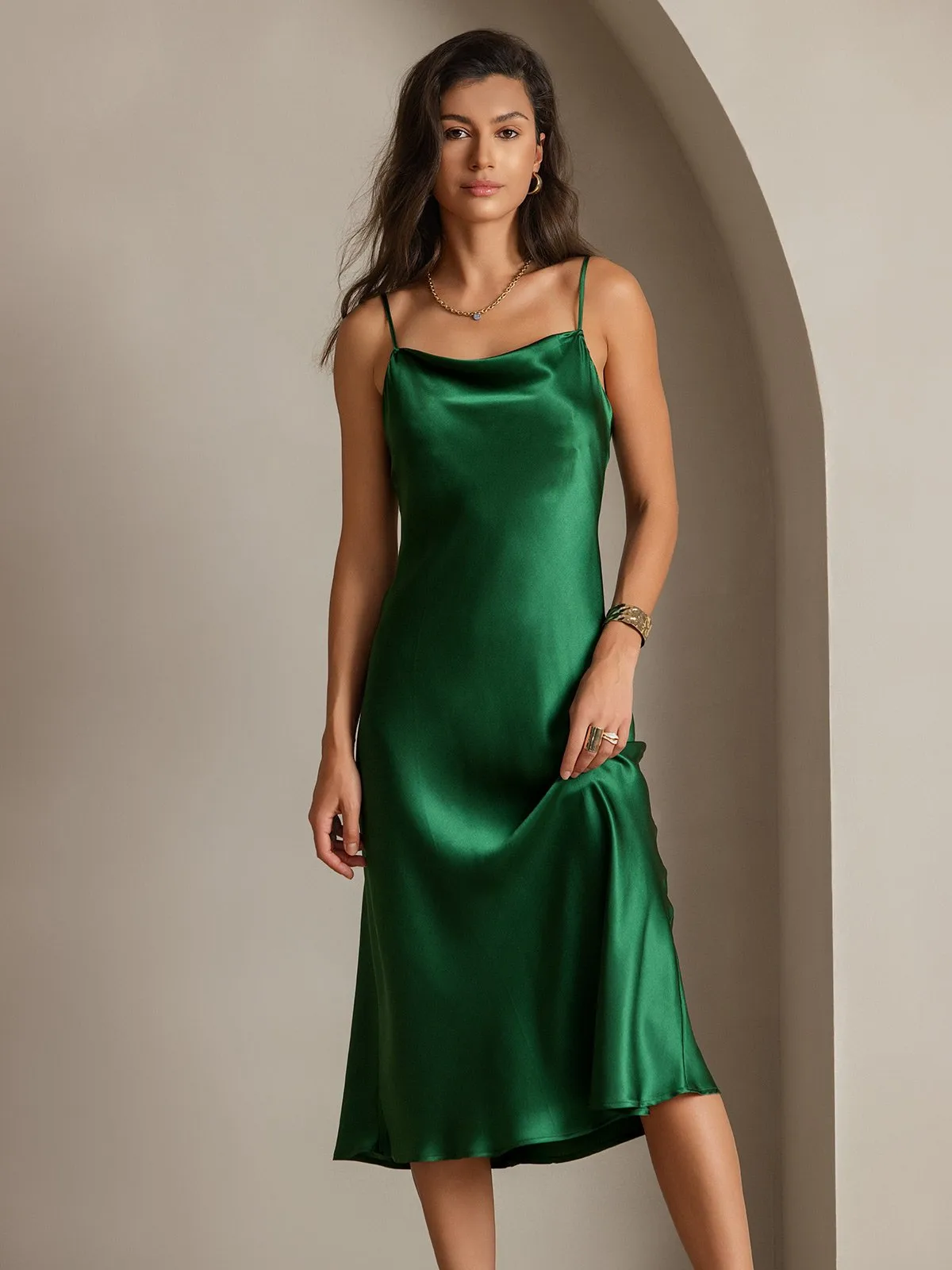 100% Mulberry Silk Cowl Neck Midi Dress — image 5