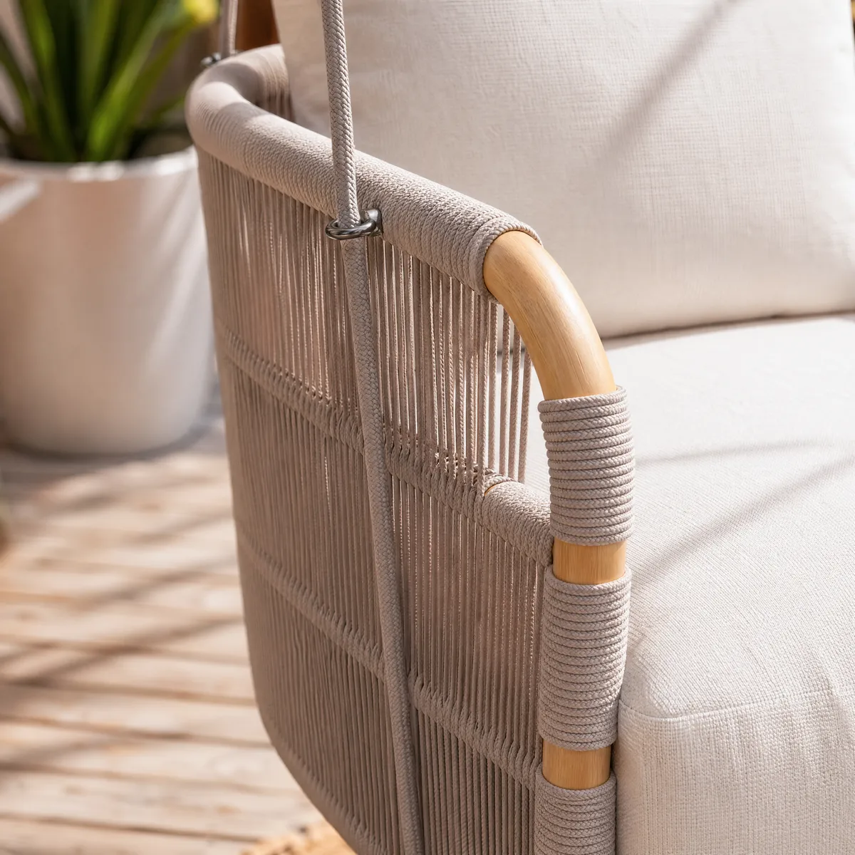 Costra 2-Seater Outdoor Aluminum Handwoven Rope Hanging Swing Chair — image 17