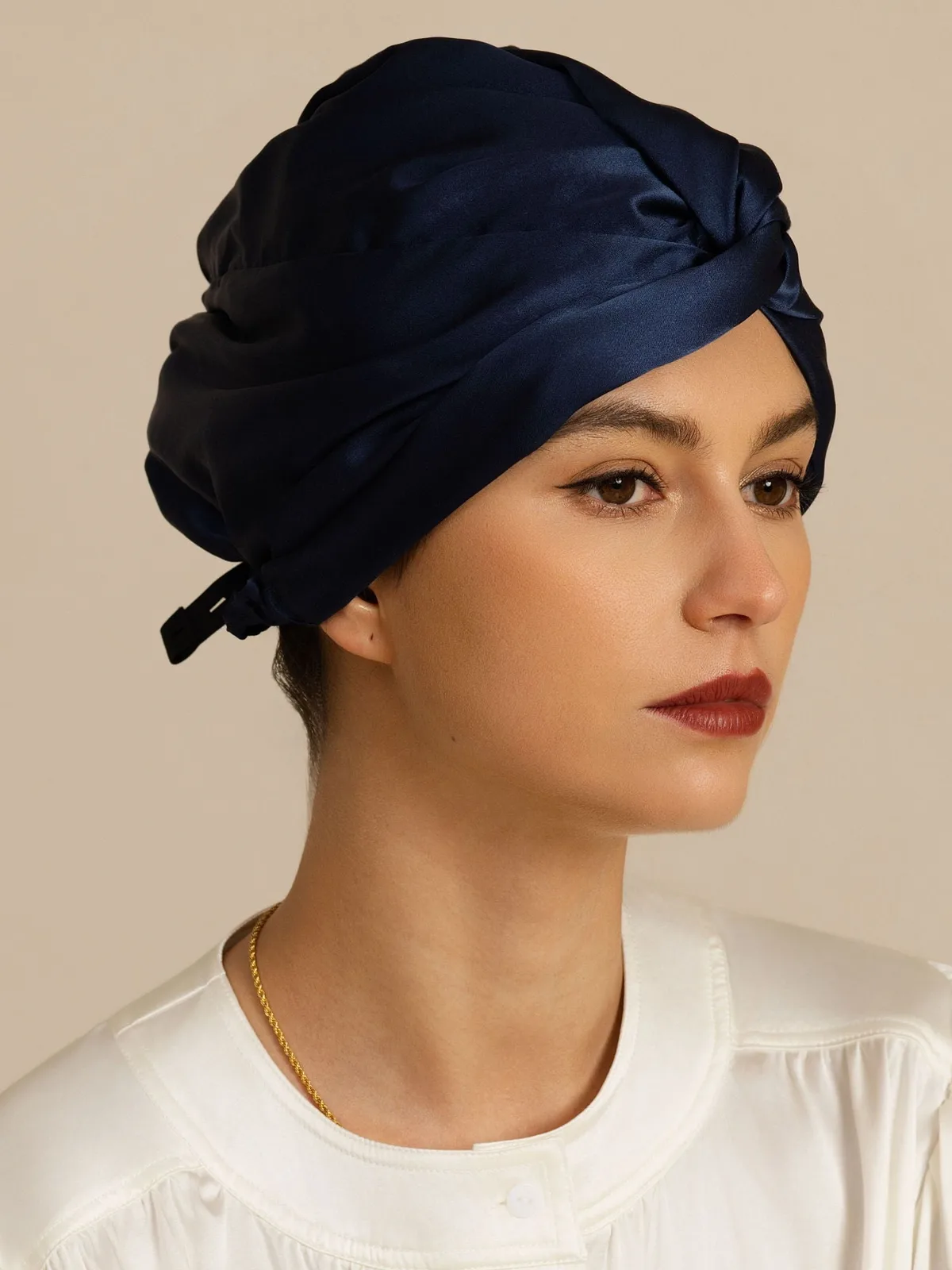 22Momme 100% Mulberry Silk Knot-Front Hair Bonnet with Adjustable Button Design — image 3