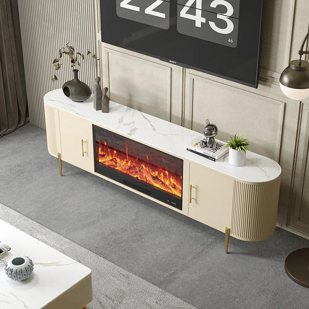 78.7" Sintered Stone Top Electric Fireplace TV Stand with Remote Control and Storage — image 6