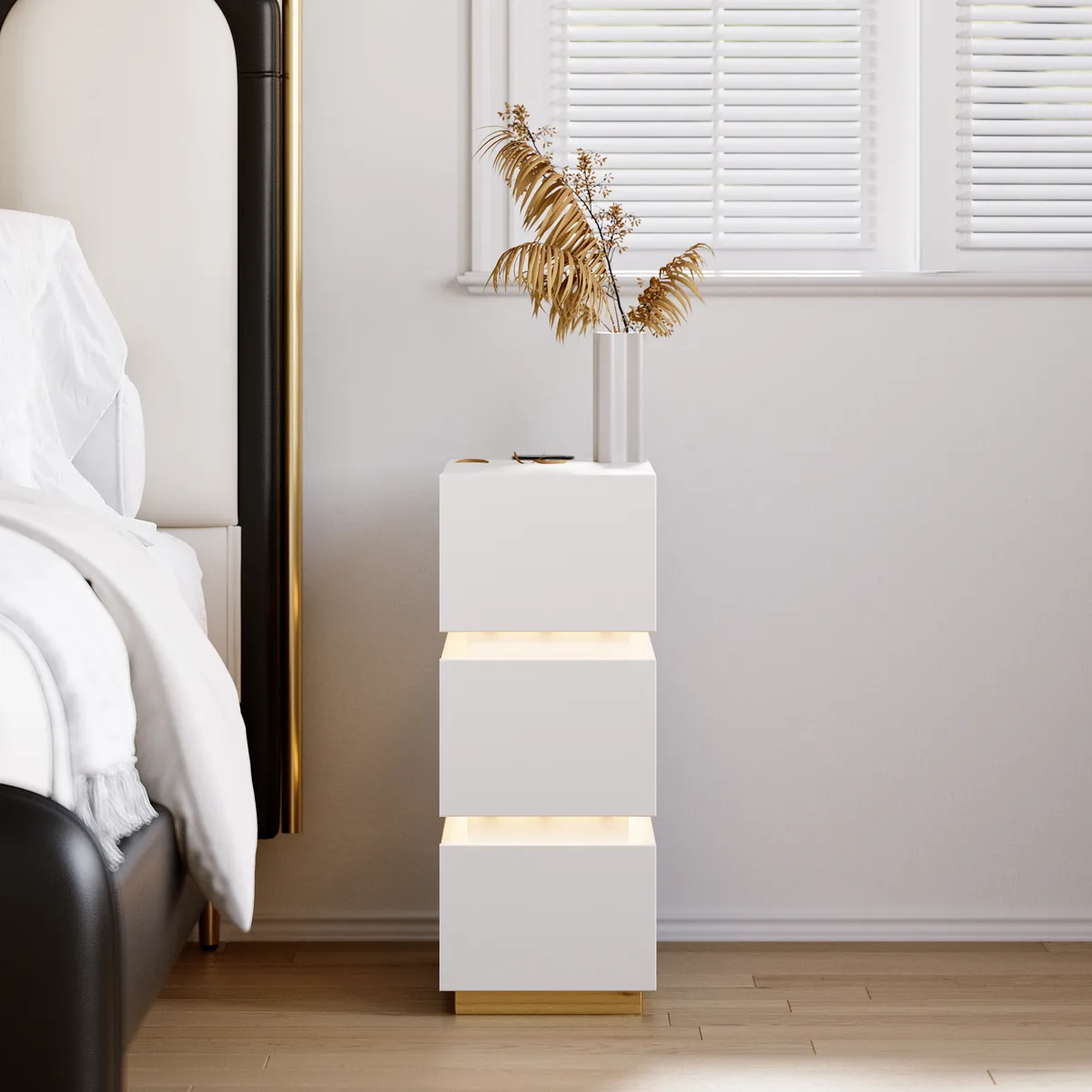 Narrow Smart 3-Drawer Nightstand with Charging Station Bedside Table with Light — image 5