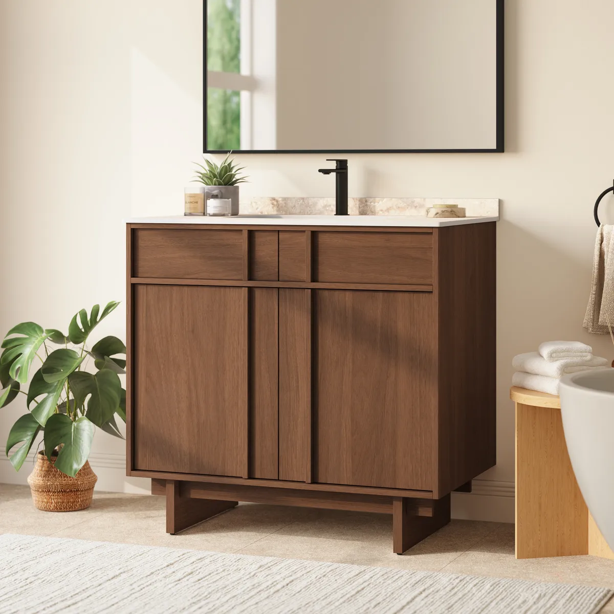 Panvyr 36" Mid-Century Bathroom Vanity with Sink & Sintered Stone Top Modern