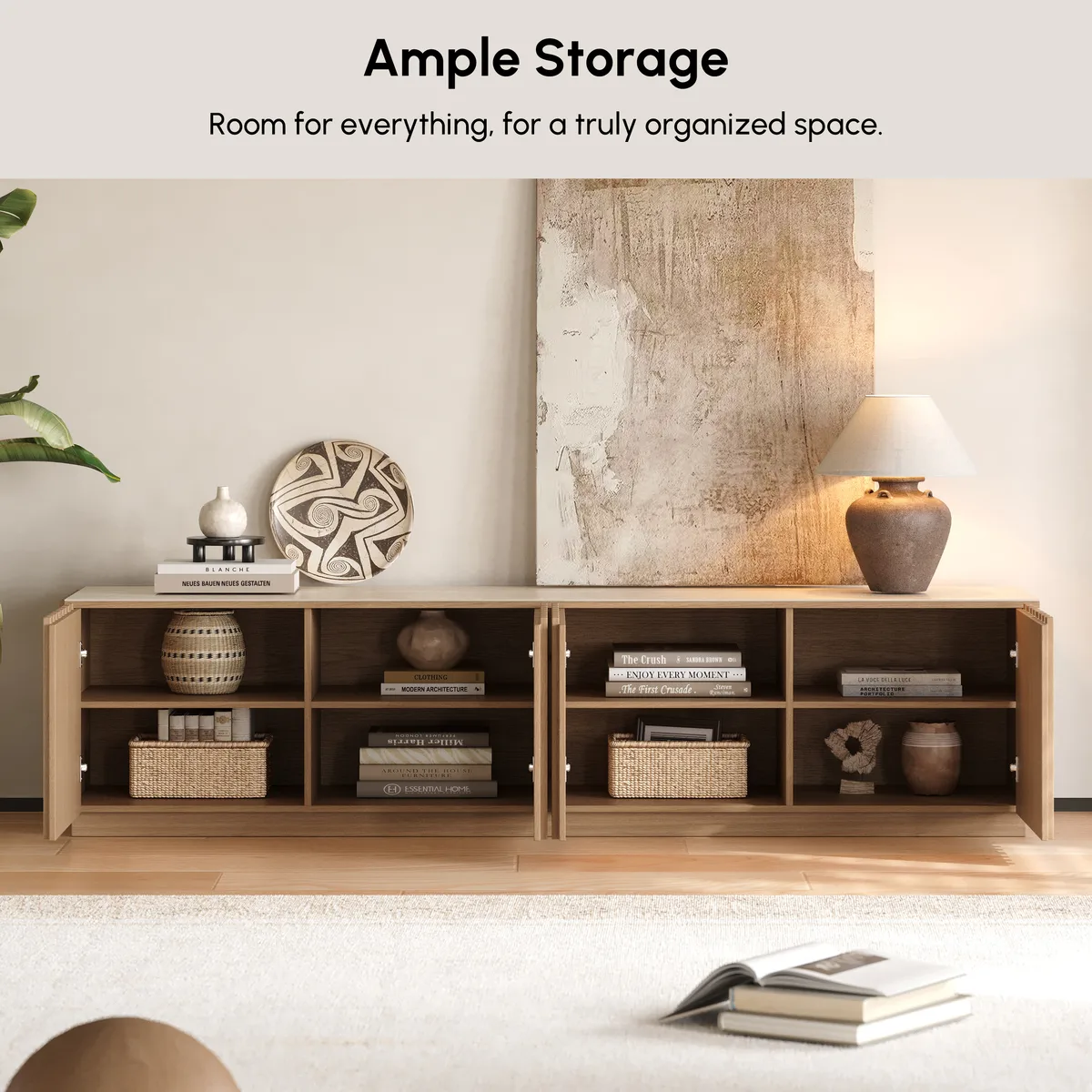 Aura 83" Ash Wood Fluted Smoked Brown TV Stand with Sintered Stone Top — image 27