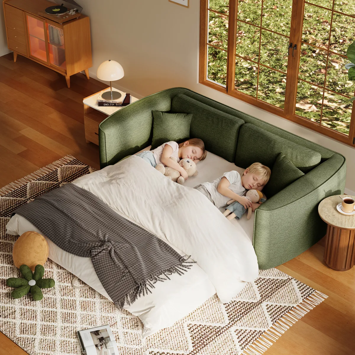 80" Queen 3-Seater Chenille Fold-Down Sleeper Sofa with Removable Cover — image 3