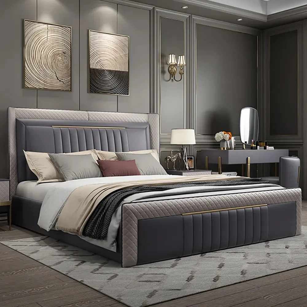 Modern Upholstered California King Platform Bed with Wingback Headboard