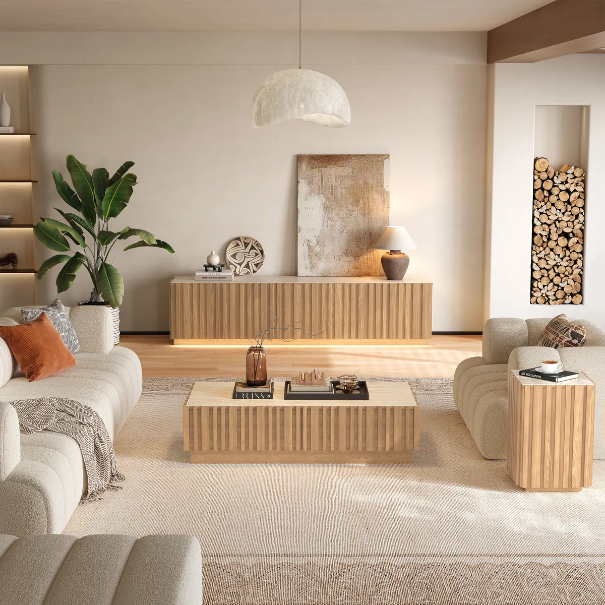 Aura Ash Wood Fluted Side Table with Sintered Stone Top — image 15