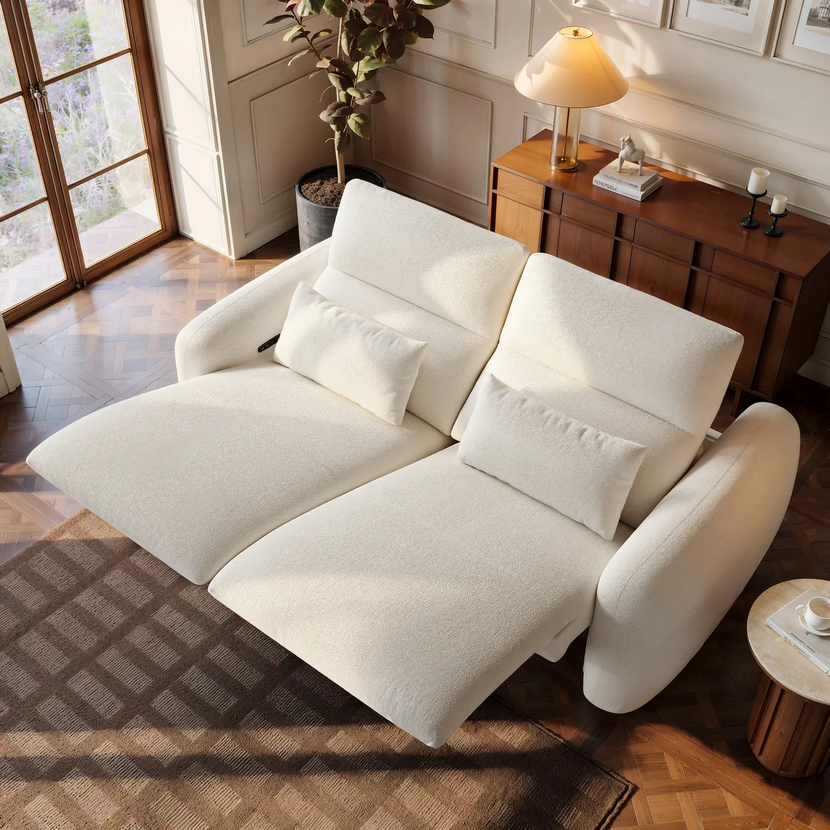 Homary Modern 123" 3-Seater Chenille Zero Gravity Power Reclining Sofa with USB Port in Warm — image 19