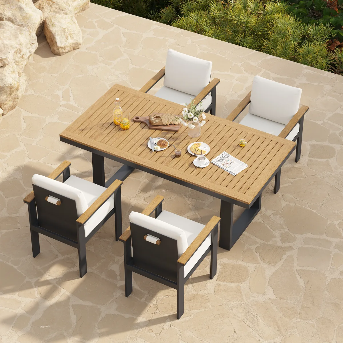Tevara 6-Person Rectangle Teak & Aluminum Outdoor Patio Dining Table — image 3