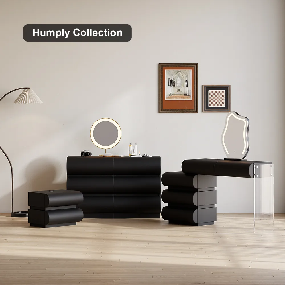 modern white PU leather dressing table set with stool and LED mirror — image 17