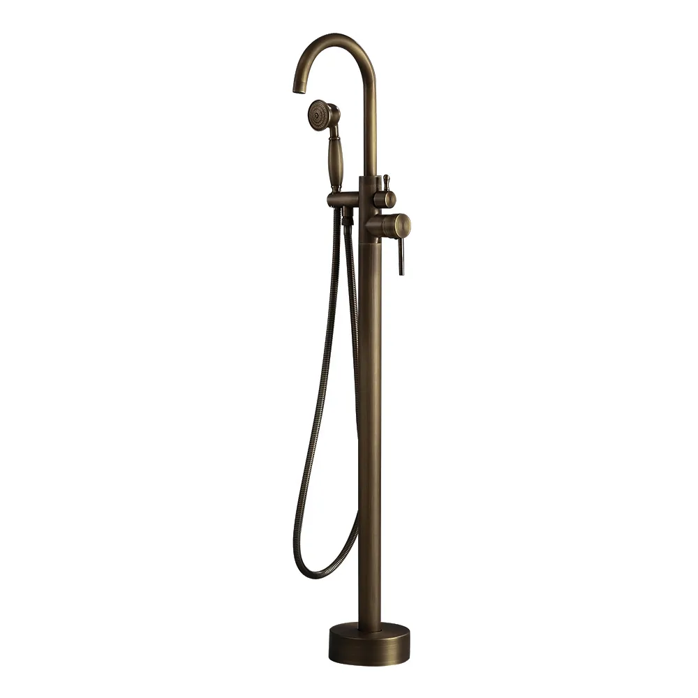 Classic Single Handle Swirling Spout Freestanding Tub Faucet with Handshower Solid — image 8