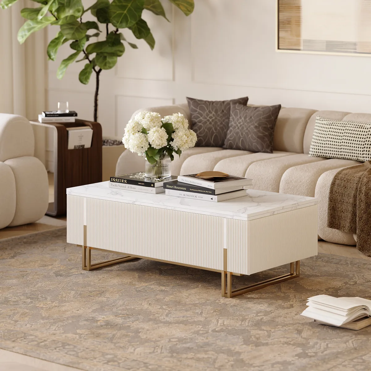 47.2" Fluted Lift-Top Coffee Table with 2 Drawers — image 4