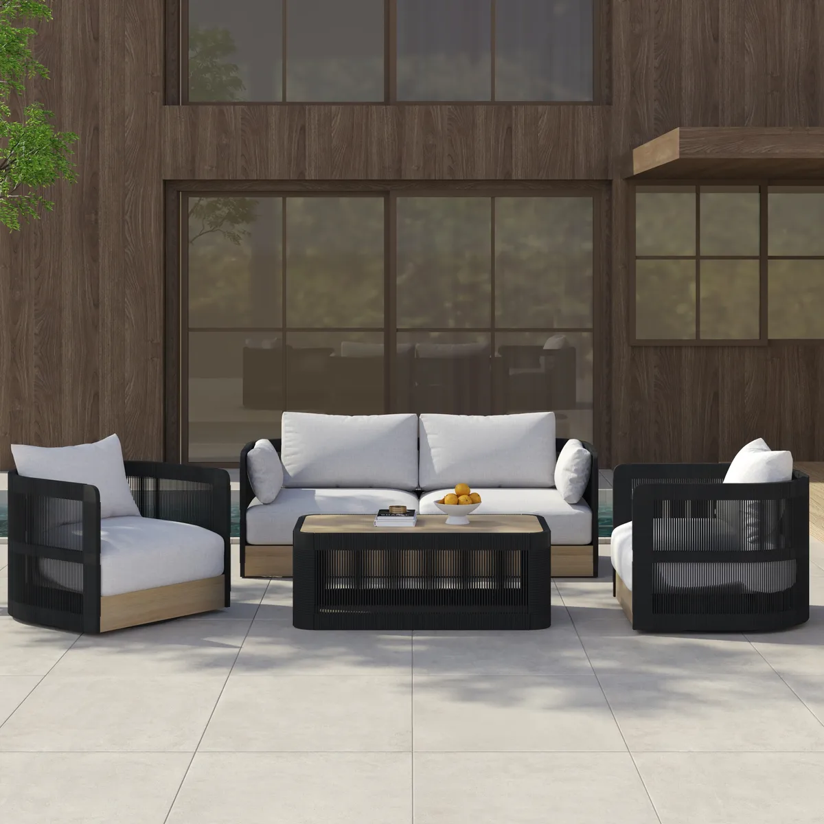 Costra Modern Aluminum & Rope Outdoor Swivel Sofa Set with Coffee Table & Cover — image 3