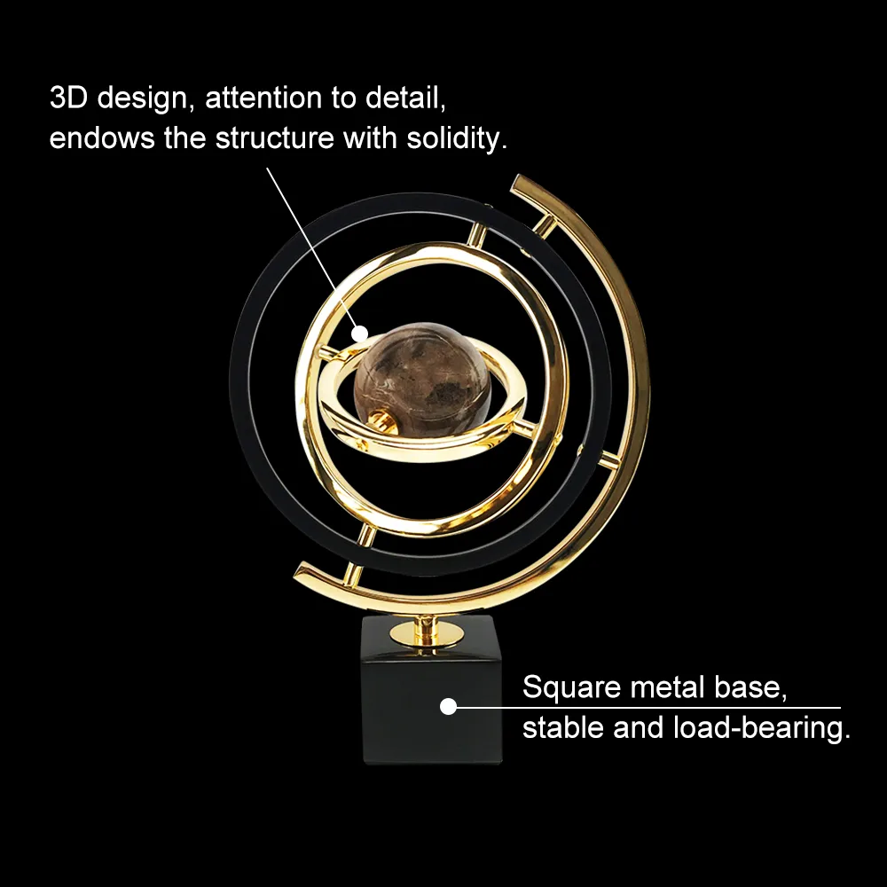 Modern Sculpture Decor Abstract Art Decoration Metal Globe Ornament Living Room Decor with Rectangle Stand — image 9