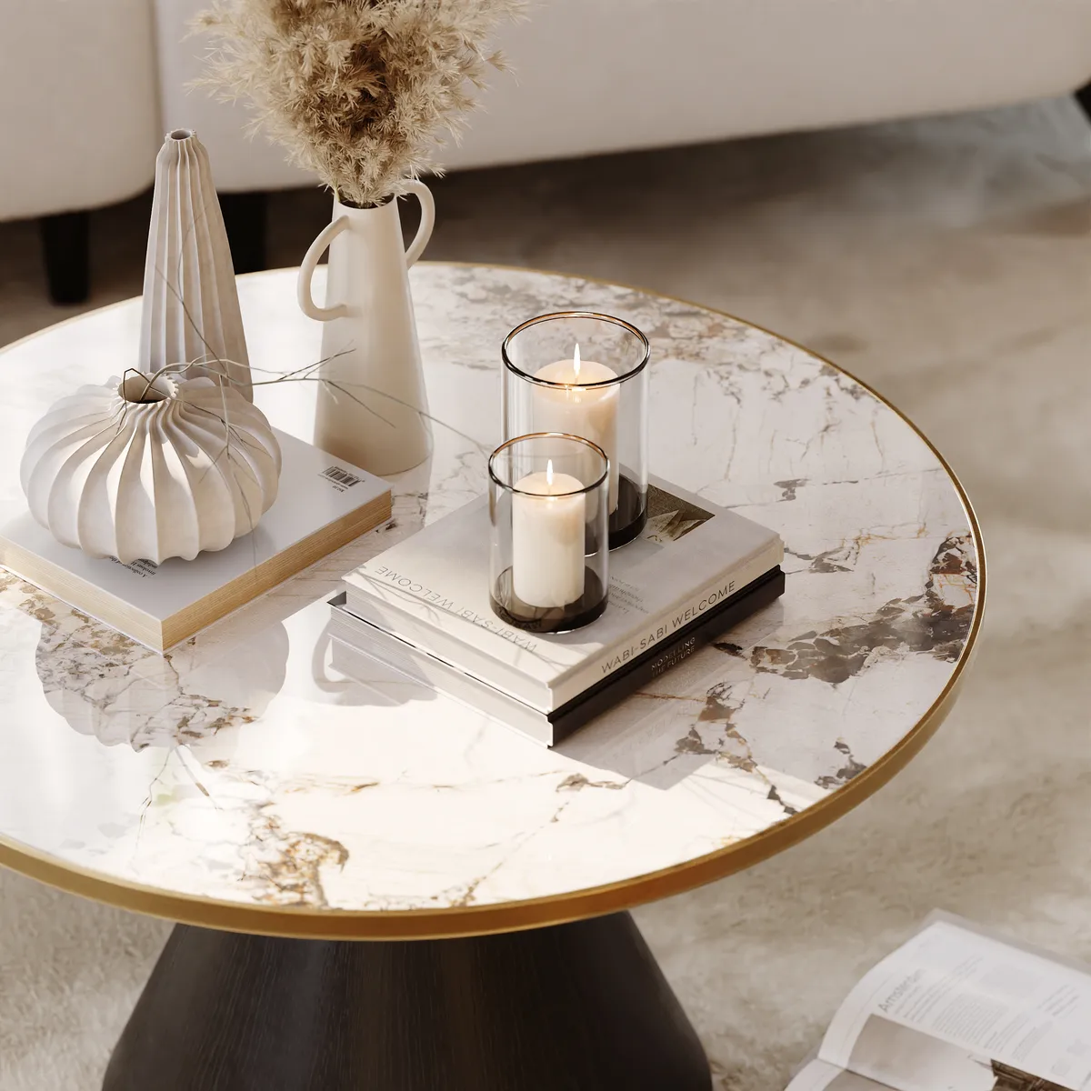 Sintered Stone Round Coffee Table Modern Black Living Room Furniture — image 8