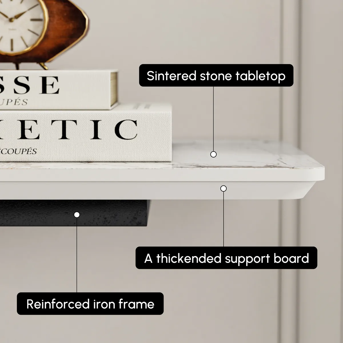 Silexa 60" Modern Console Table with White Sintered Stone Top — image 6