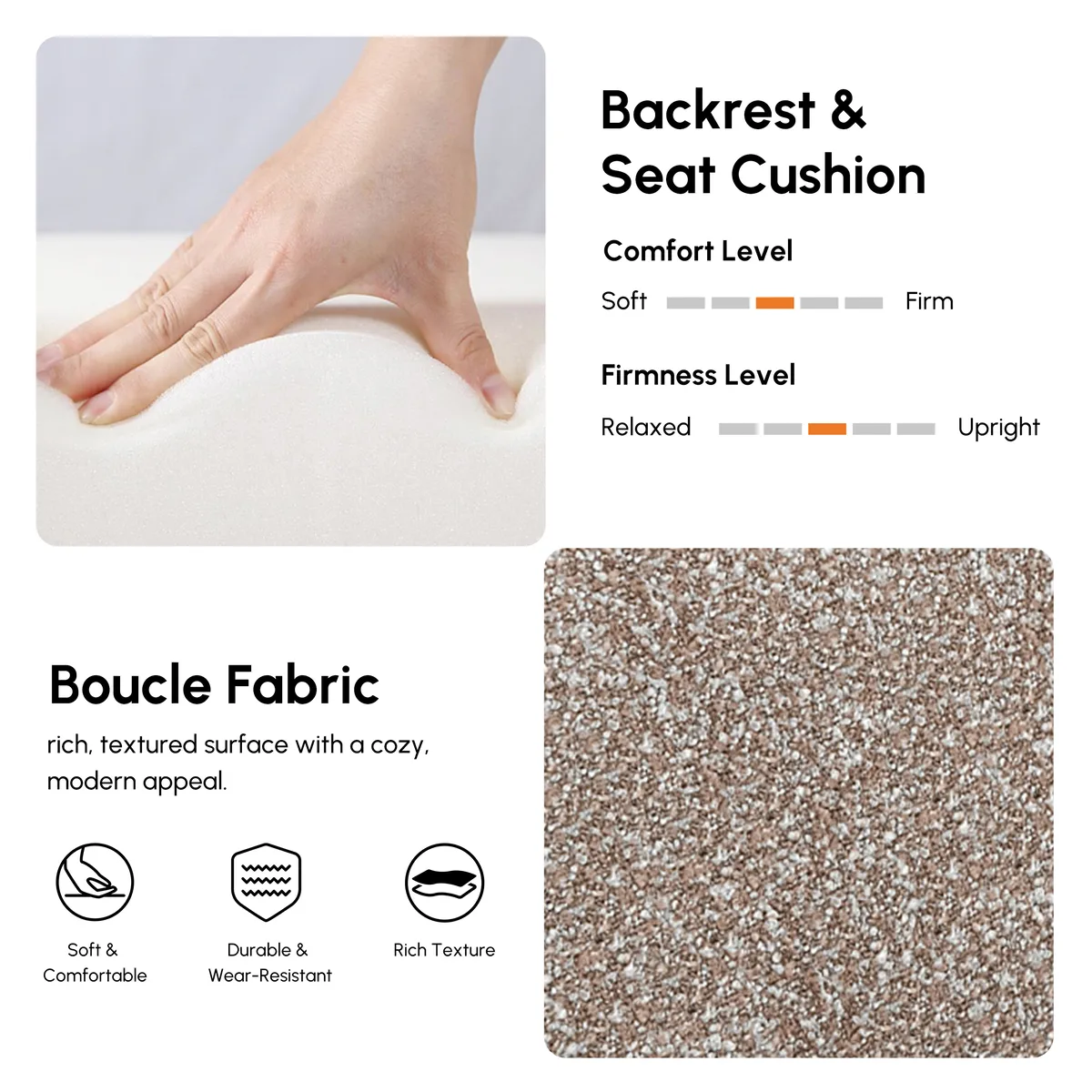18" Modern Orange Boucle Swivel Accent Chair Sculptural L-Shaped Slipper Lounge Chair — image 8