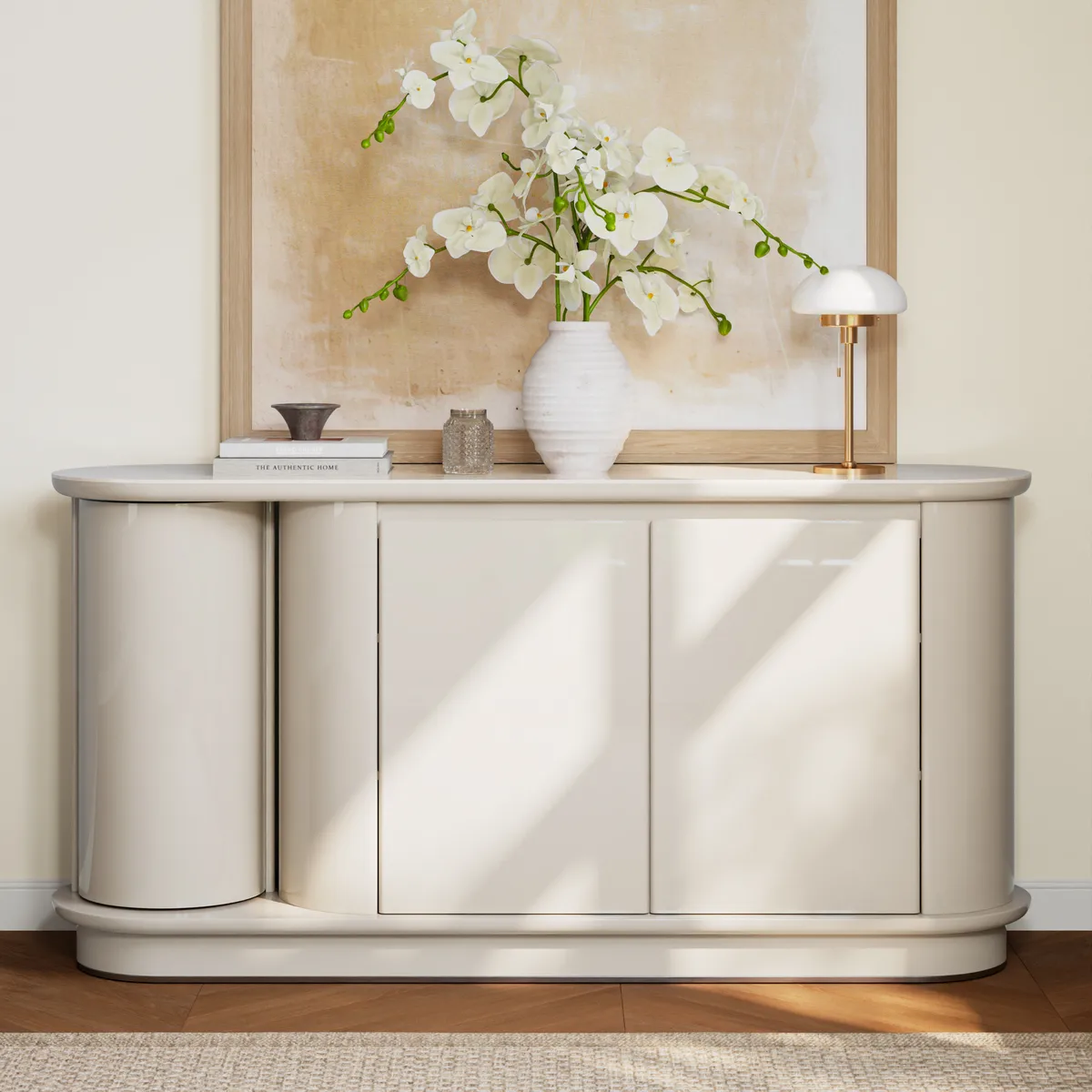 Modern 63" Faux Travertine Sintered Stone Sideboard