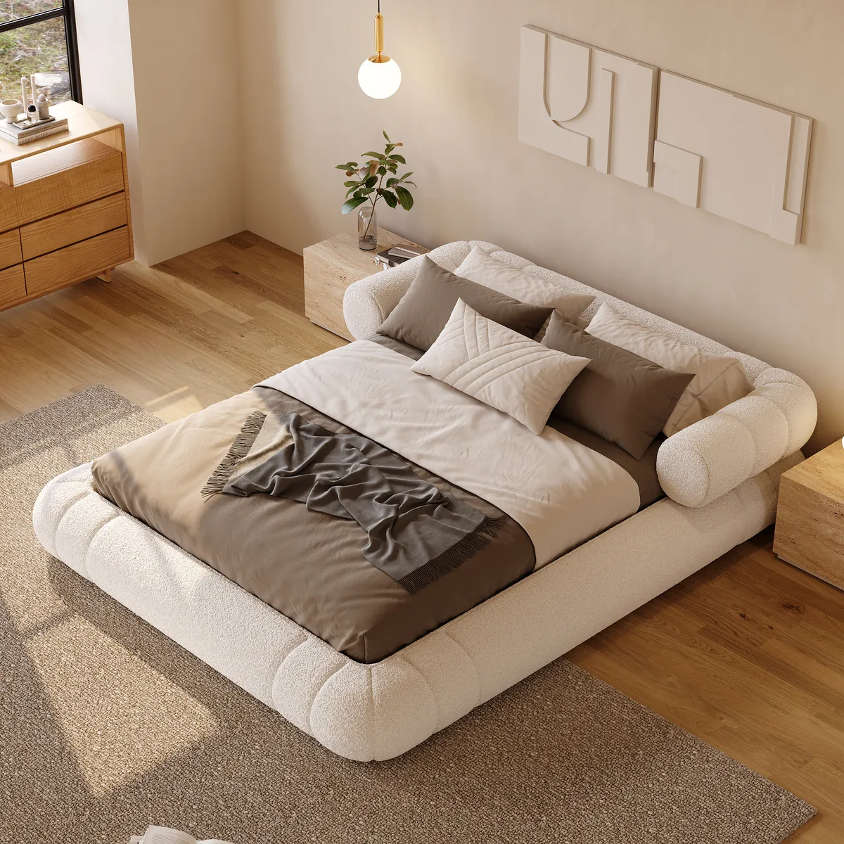 King Size Boucle Upholstered Cloud Floor Bed Frame