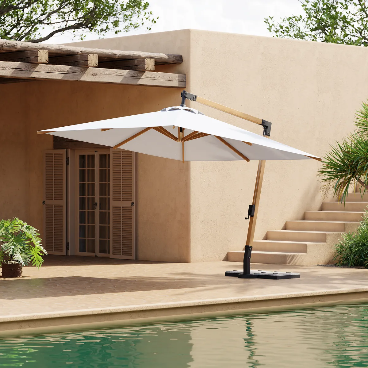 Tevara 118" Patio Cantilever Umbrella Adjustable Height Outdoor Sun Umbrella for Pool / Beach in Gary