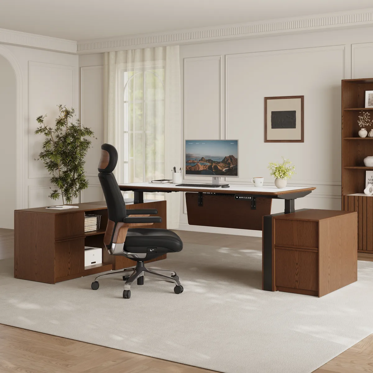 Modern 71" Modular Executive Standing Desk with Storage, Power Access & Memory Control — image 3