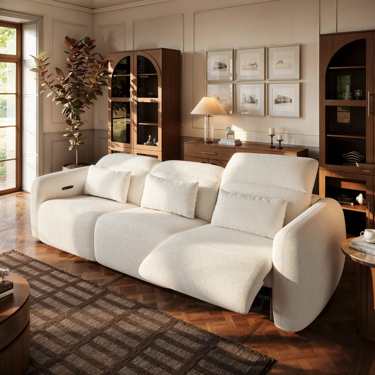 Homary Modern 123" 3-Seater Chenille Zero Gravity Power Reclining Sofa with USB Port in Warm — image 12