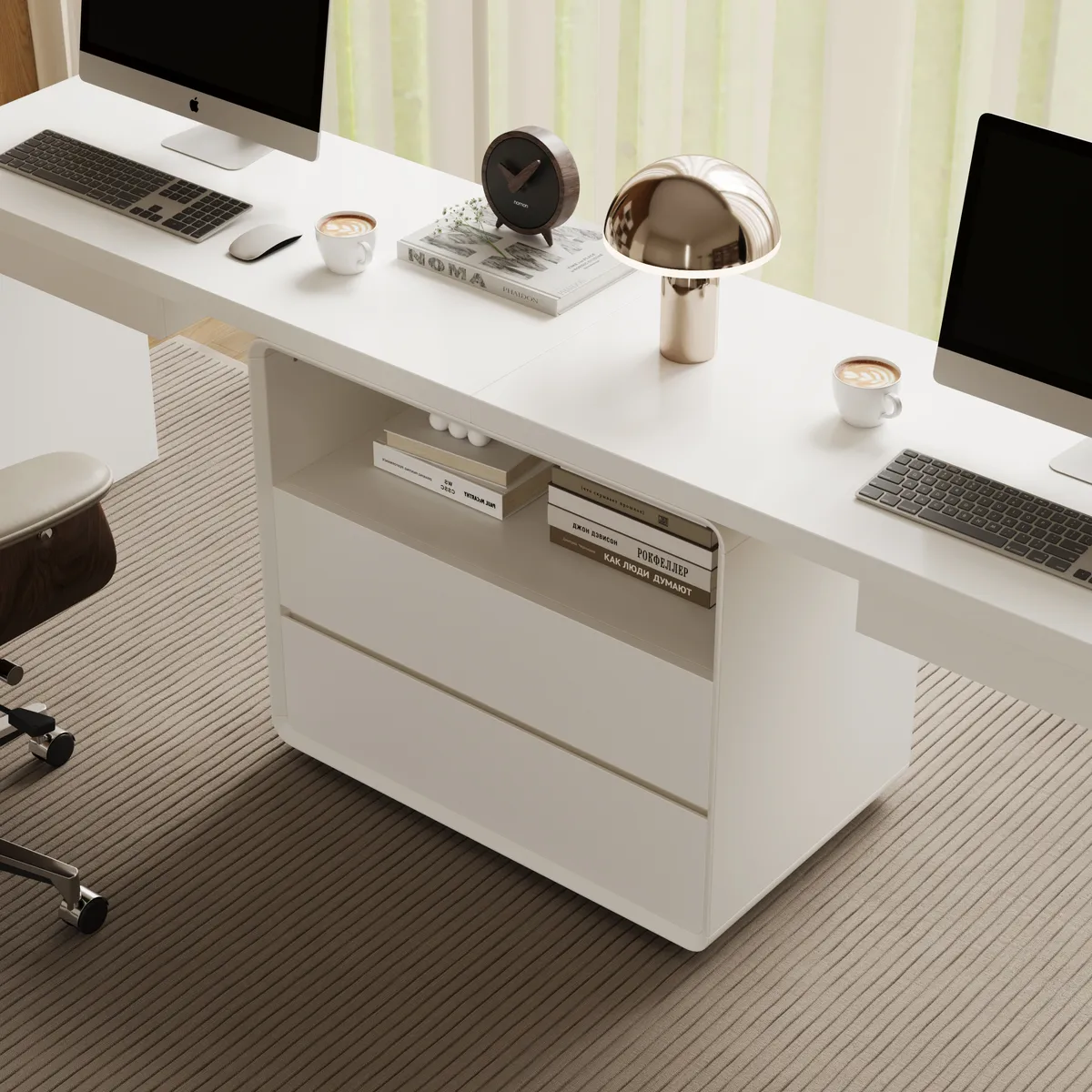Modern 94" Rectangular Brown Double Desk with Drawers, Seats 2 — image 27
