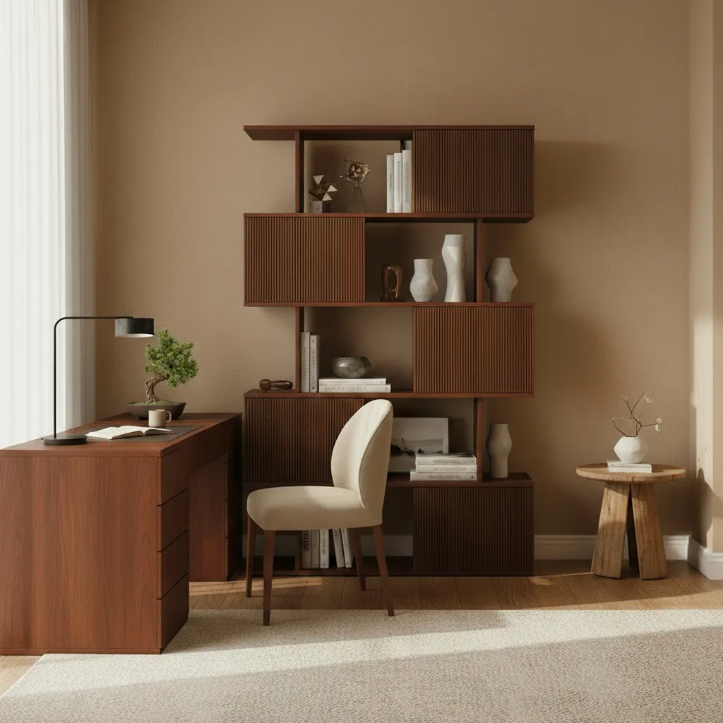 5-Shelf Walnut Bookshelf Etagere Tall Bookcase for Home & Office (72.8" High) — image 4