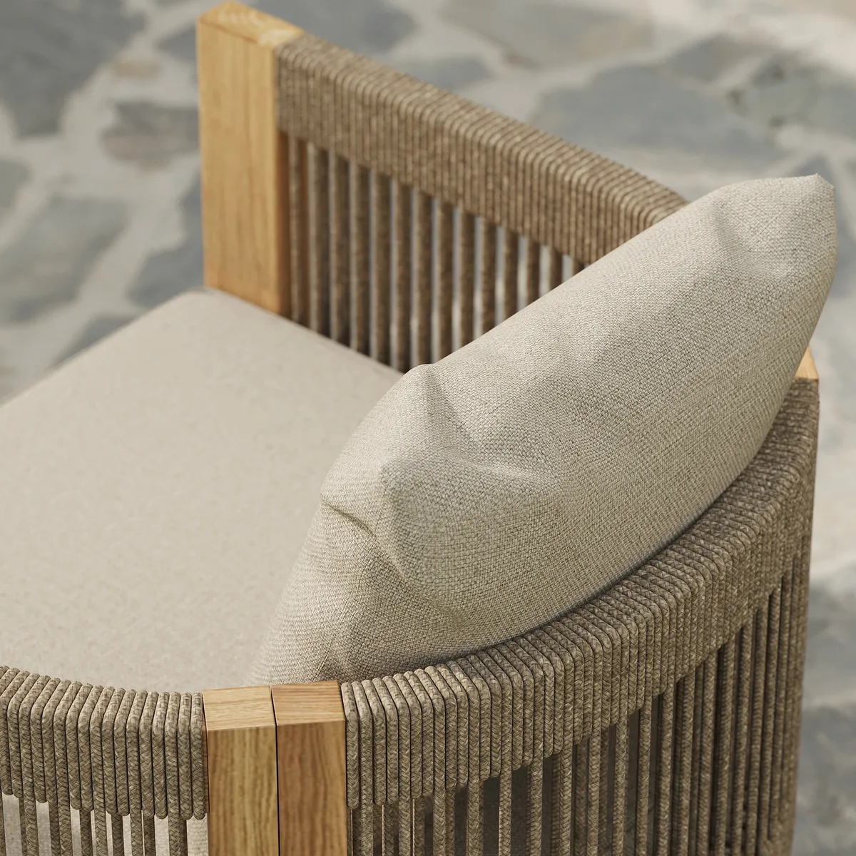 Boheva 7-Piece Outdoor Concrete & Teak Rope Weave Dining Set with 6 Chairs — image 9