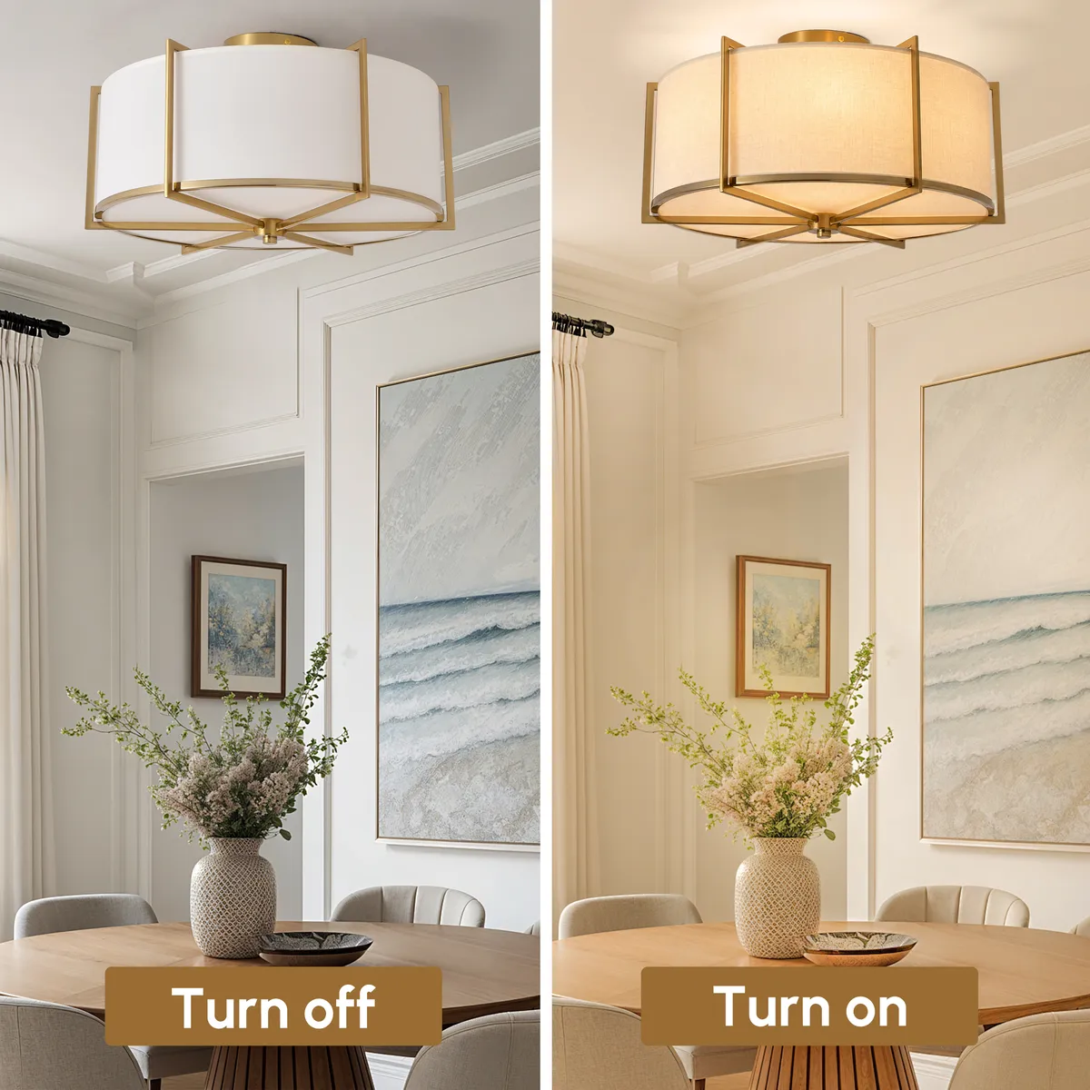 18" Fabric Flush Mount Light in Gold Finish, 3-Light — image 7