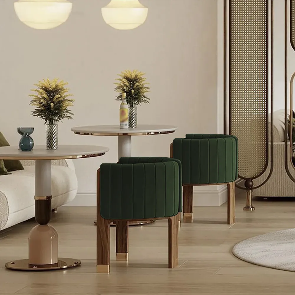 Modern Wood Accent Chair Beige Velvet Upholstered Arm Chair — image 14