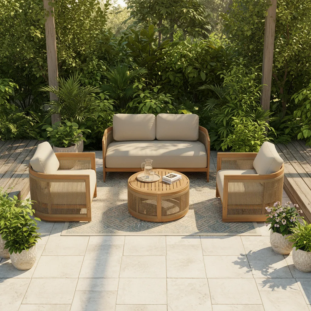 4-Piece Outdoor Teak & Rope Weave Sofa Set with Coffee Table — image 9