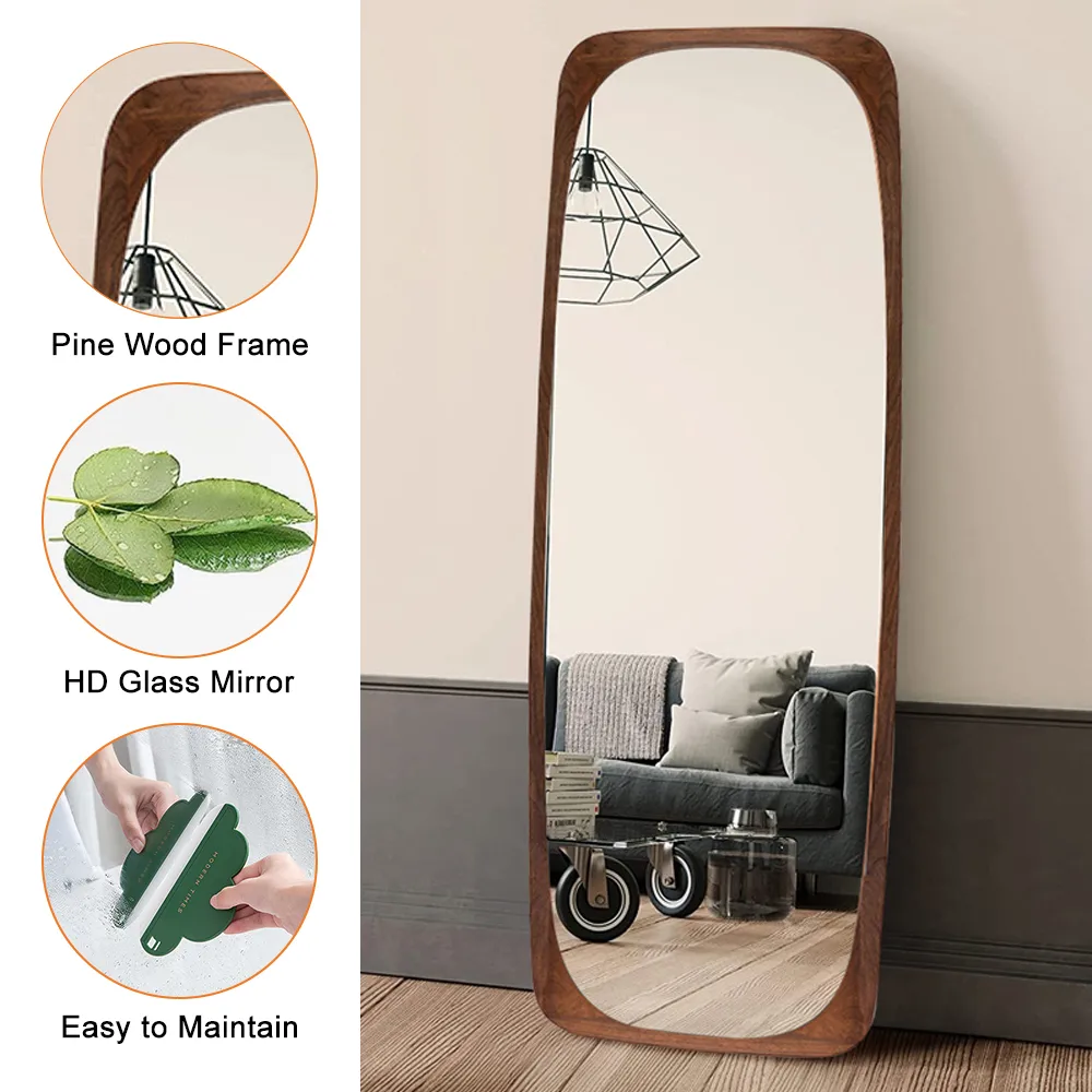 Mid-Century Rectangle Full Length Floor Mirror Wood Frame 69"x 20" Leaning Mirror — image 6
