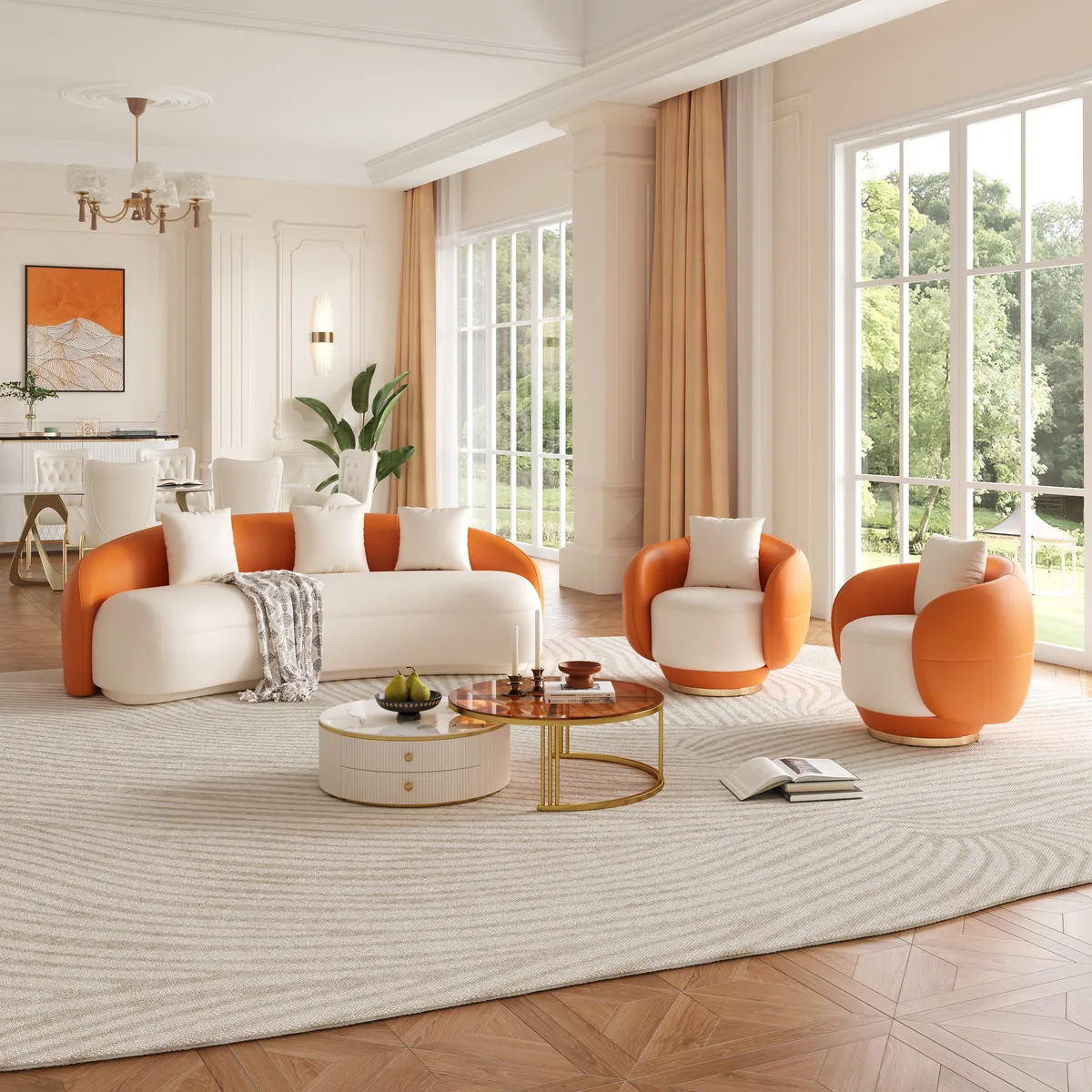 Swivel Barrel Accent Chair Faux Leather Armchair for Living Room in Warm White (35" Wide) — image 15