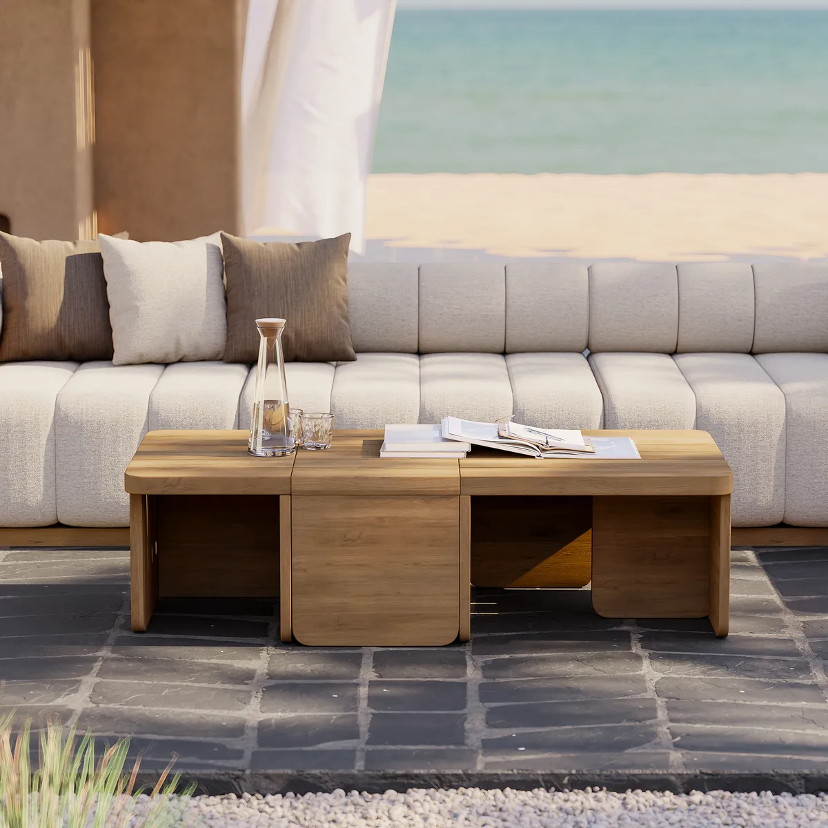 Resaro Modular Teak Wood Patio Coffee Table for Outdoor & Indoor in Natural (15.75" High) — image 3
