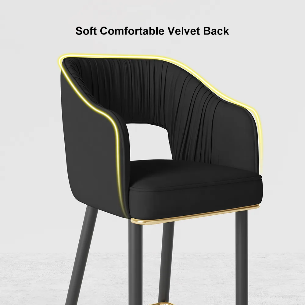 Modern Black Velvet Upholstered Bar Stool with Low Back & Footrest — image 7