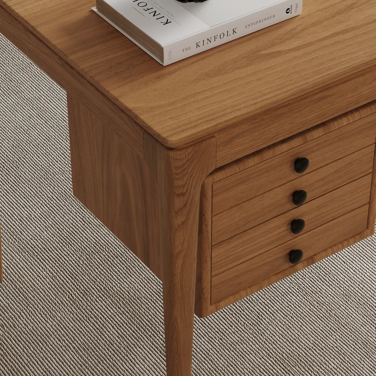 Mid-Century Style 55.1" Whitewash Ash Wood Home Office Desk with 3 Storage Drawers and Metal Accents — image 26