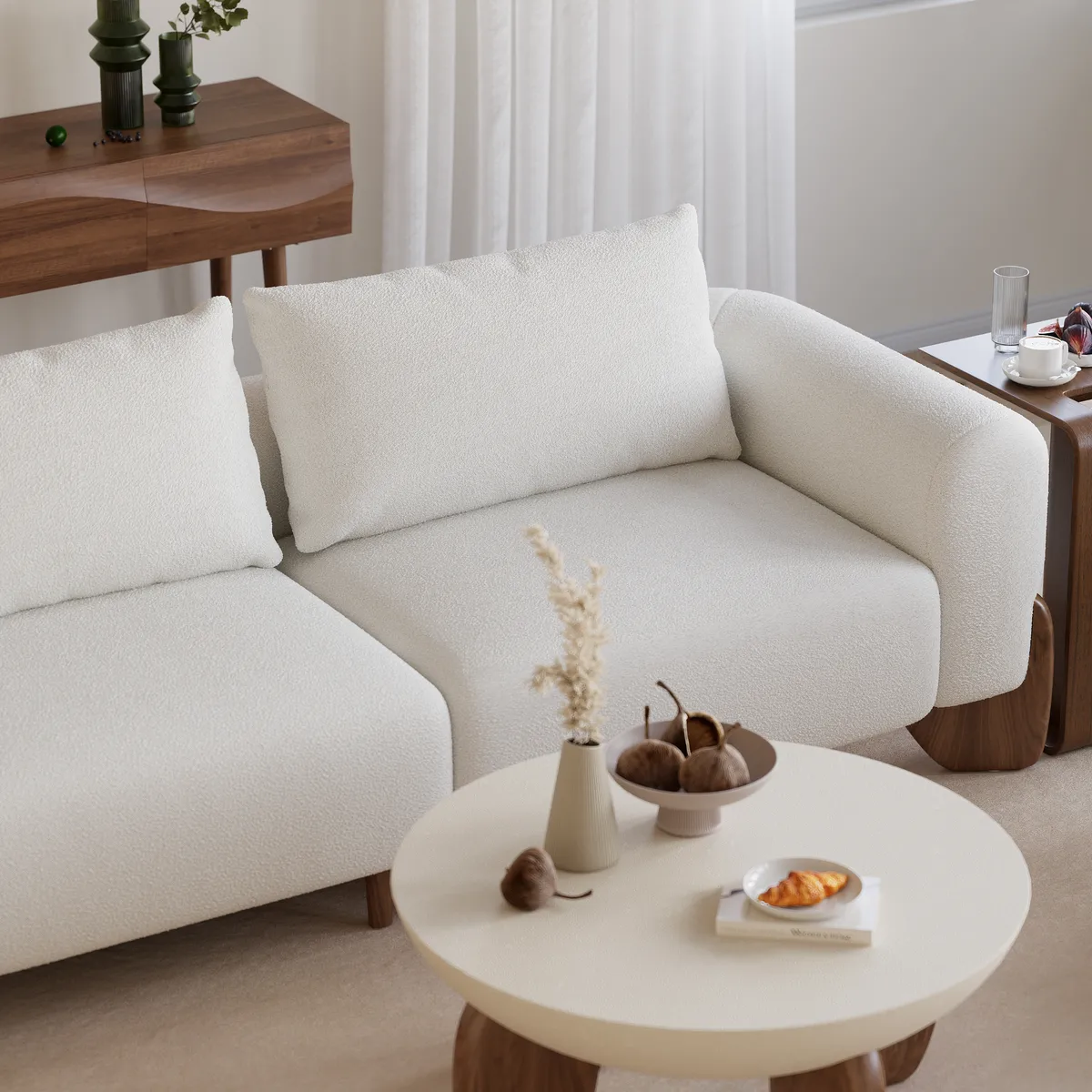 Living Room Sofa Loveseat Set Upholstered 2-Seater Couch & 2 White Boucle Accent Chairs Single Couch Set — image 7