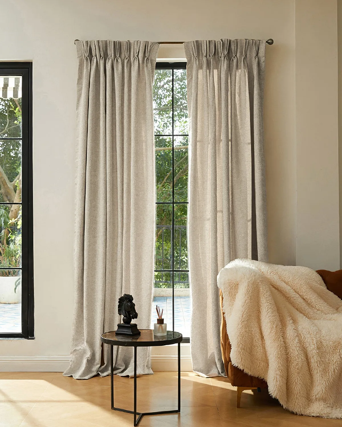 Ambient 35 x 107 Inch Triple French Pinch Pleat Cream Linen Jacquard Curtain