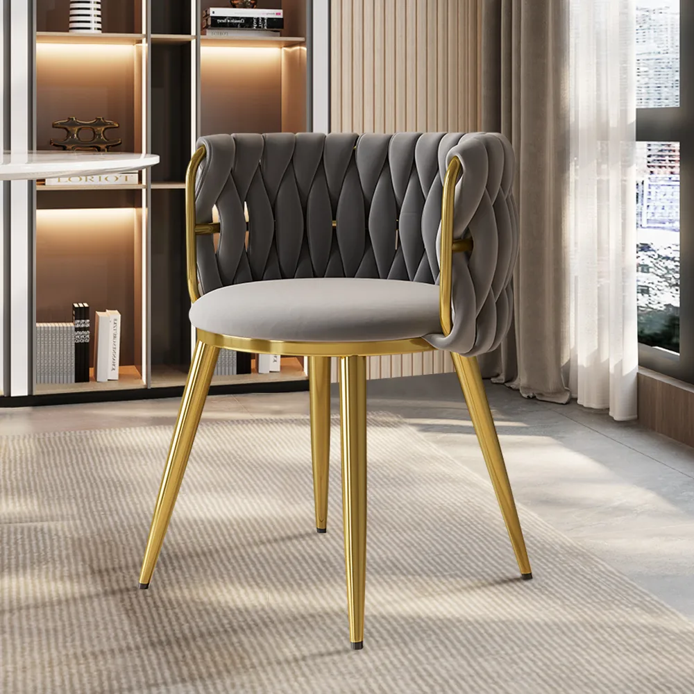 4-Piece Nordic Light Gray Barrel Back Dining Chair Round Accent with Velvet Upholstery — image 14